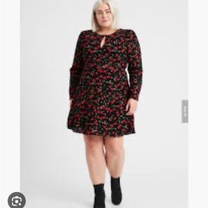 NWT Banana Republic TALL LONG Dress Floral Puff Sleeve Mini Keyhole Long Sleeve